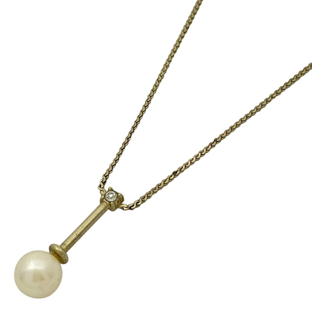 Christian Dior Pearl Design Necklace Cd Gp Rhinestone Gold